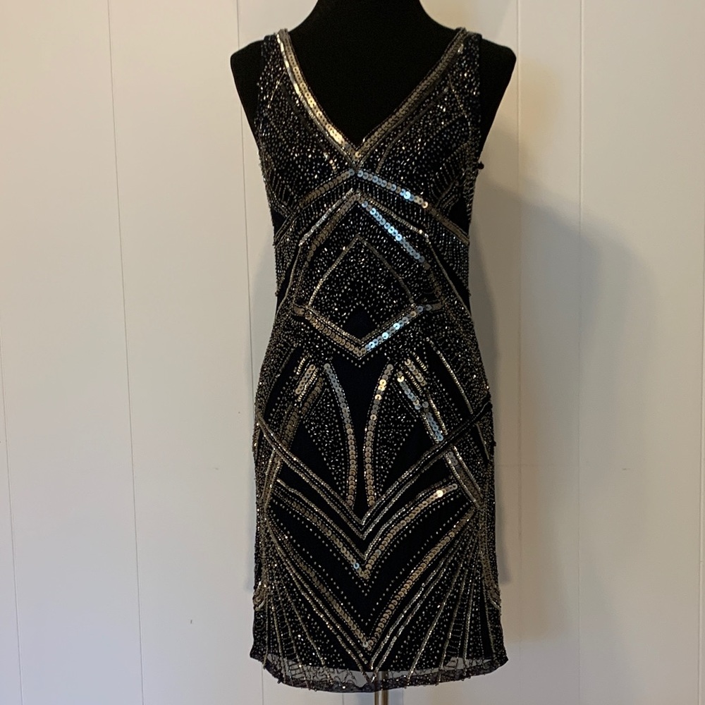 Beaded navy dress